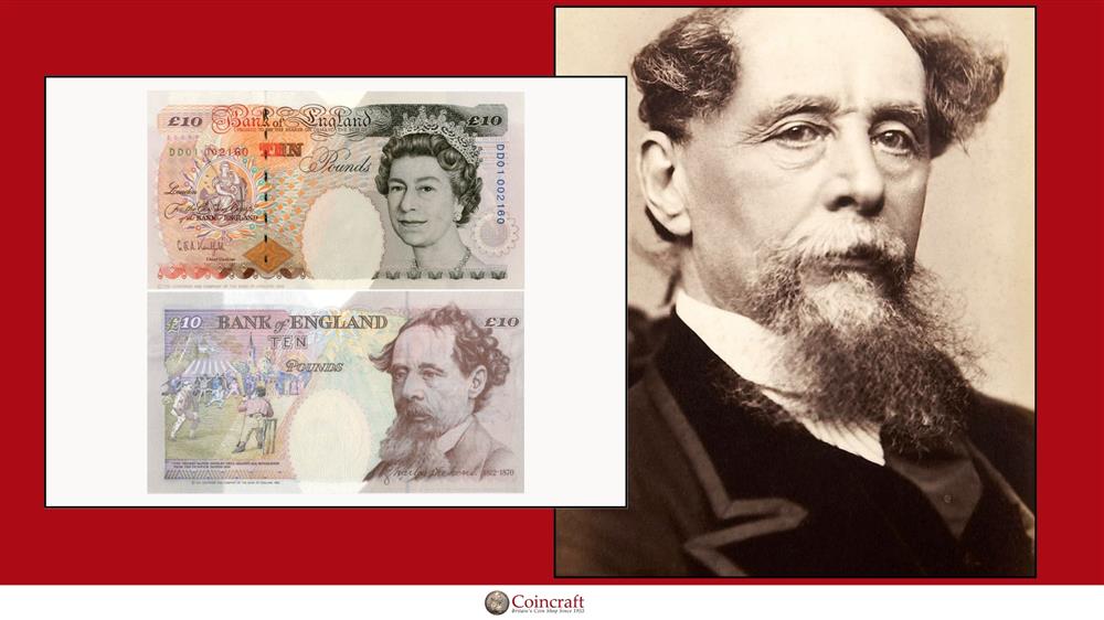 English Banknote Honouring Charles Dickens (Former Playwright)